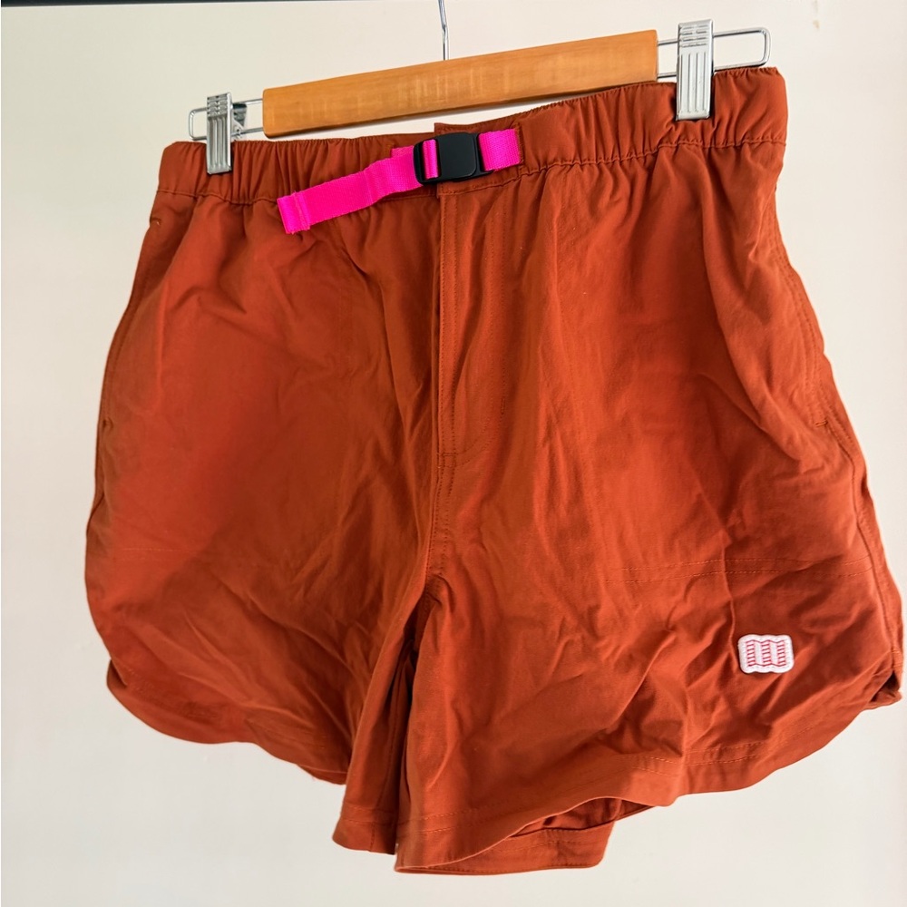 Topo Designs Rust Orange Athletic Shorts with Pink Belt